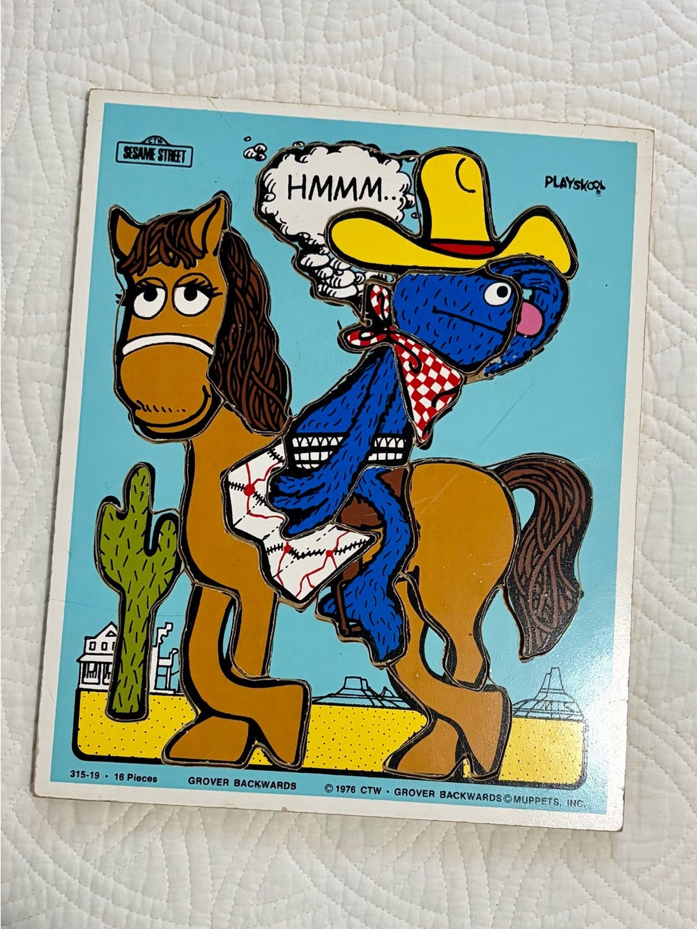 Sesame Street 1976 Vintage Grover Cowboy Puzzle Playskool